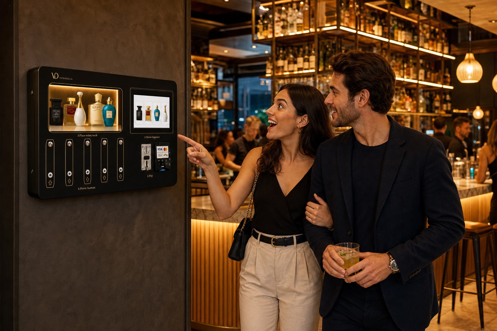 Couple exploring the Vendella machine