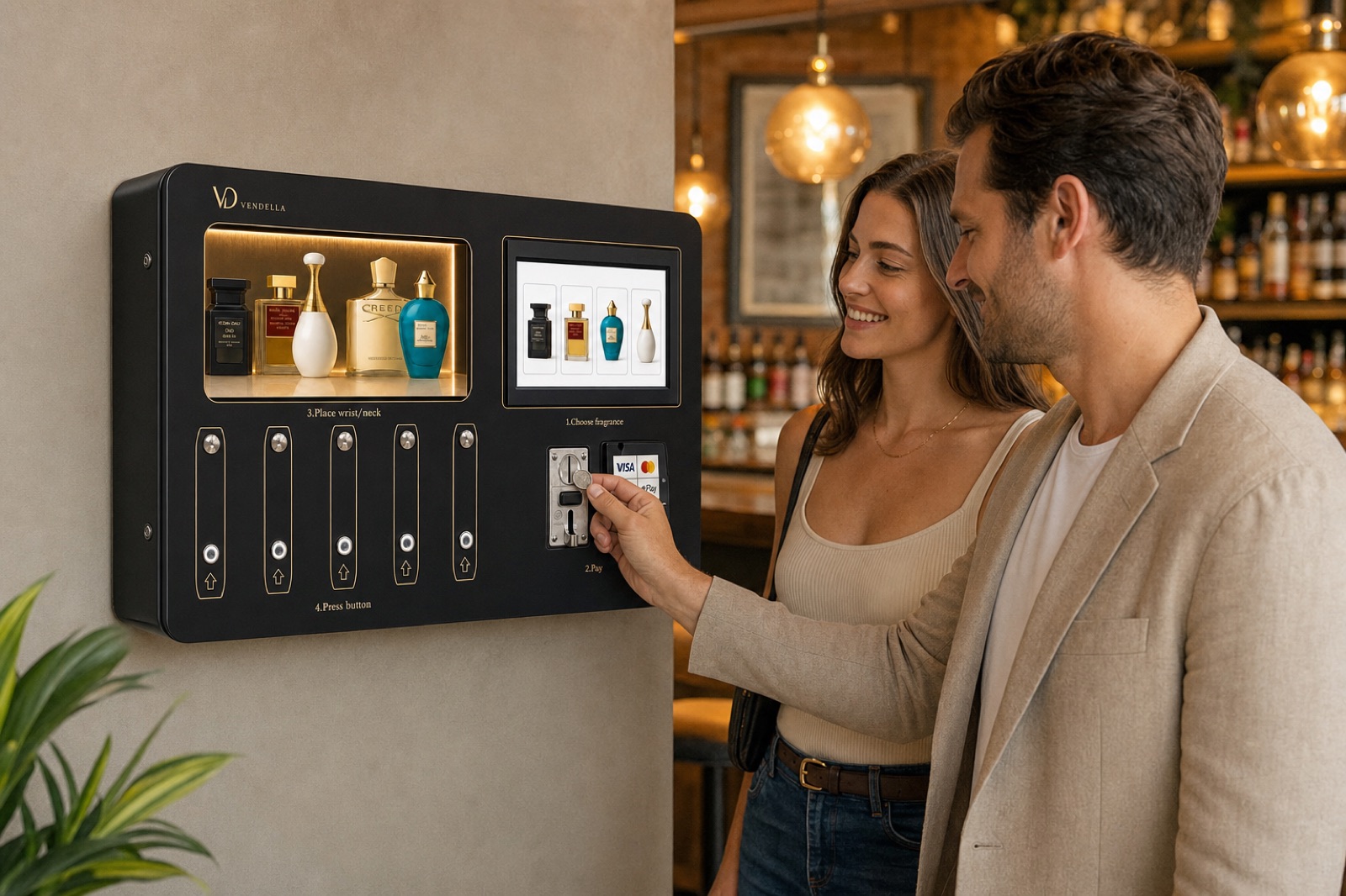 Customer making a payment at the Vendella machine